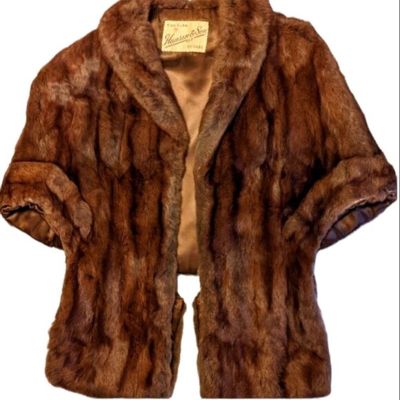 Vintage 50s 60s Hansen & Son Fine Furs Chicago Mink Cape‎ Stole Caplet - Picture 2 of 16